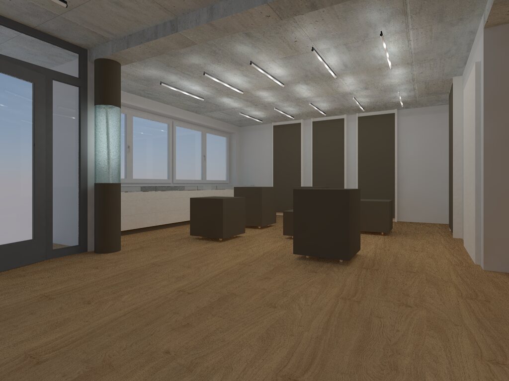 Rendering: Showroom mit Präsentationsmodulen